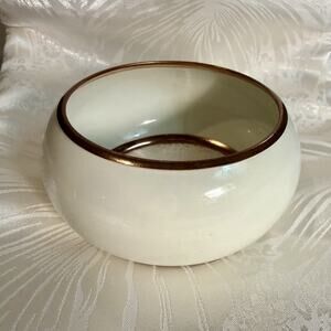 Vintage MCM Cream White Enamel Domed Copper Trim Bangle Bracelet 50’s 60’s
